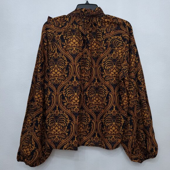 A Loves A Peasant bohemian Blouse with Neck Bow Tie in Paisley Print Size Large - Picture 5 of 11